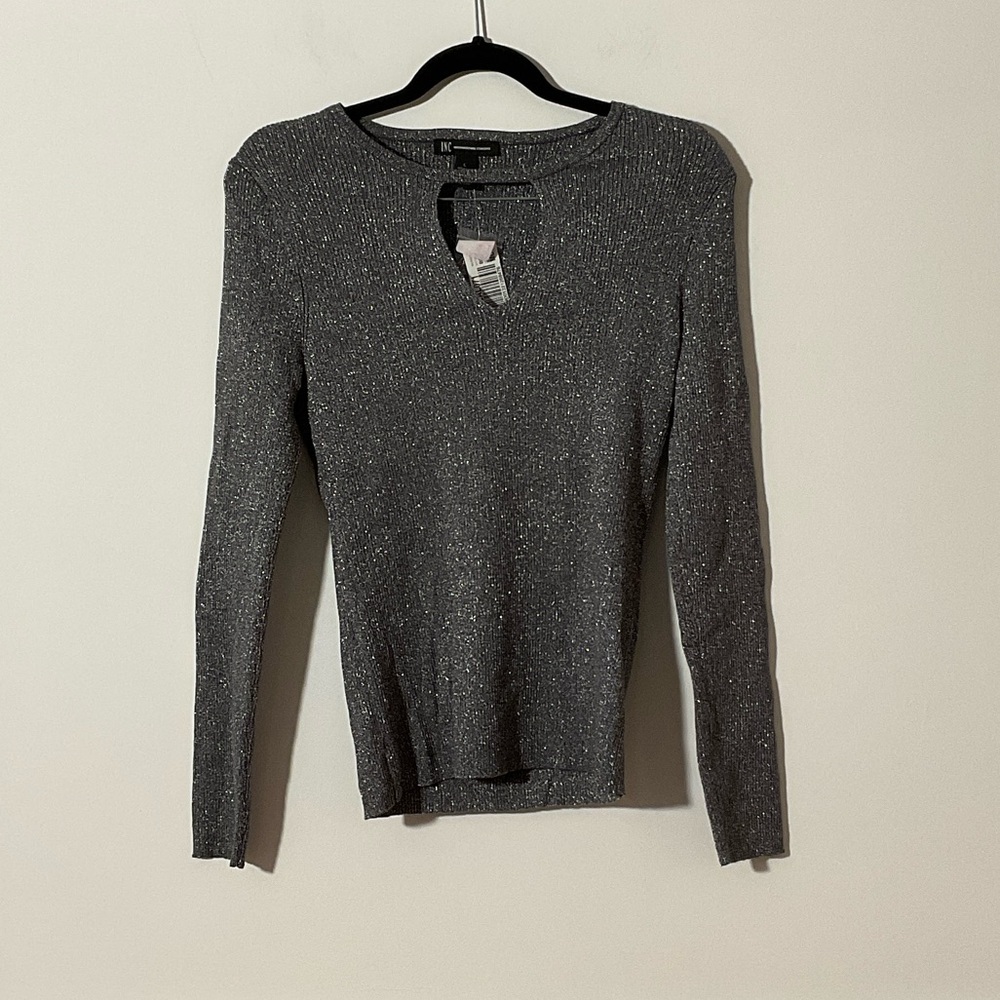 INC International Concepts Charcoal Metallic Long Sleeve Top